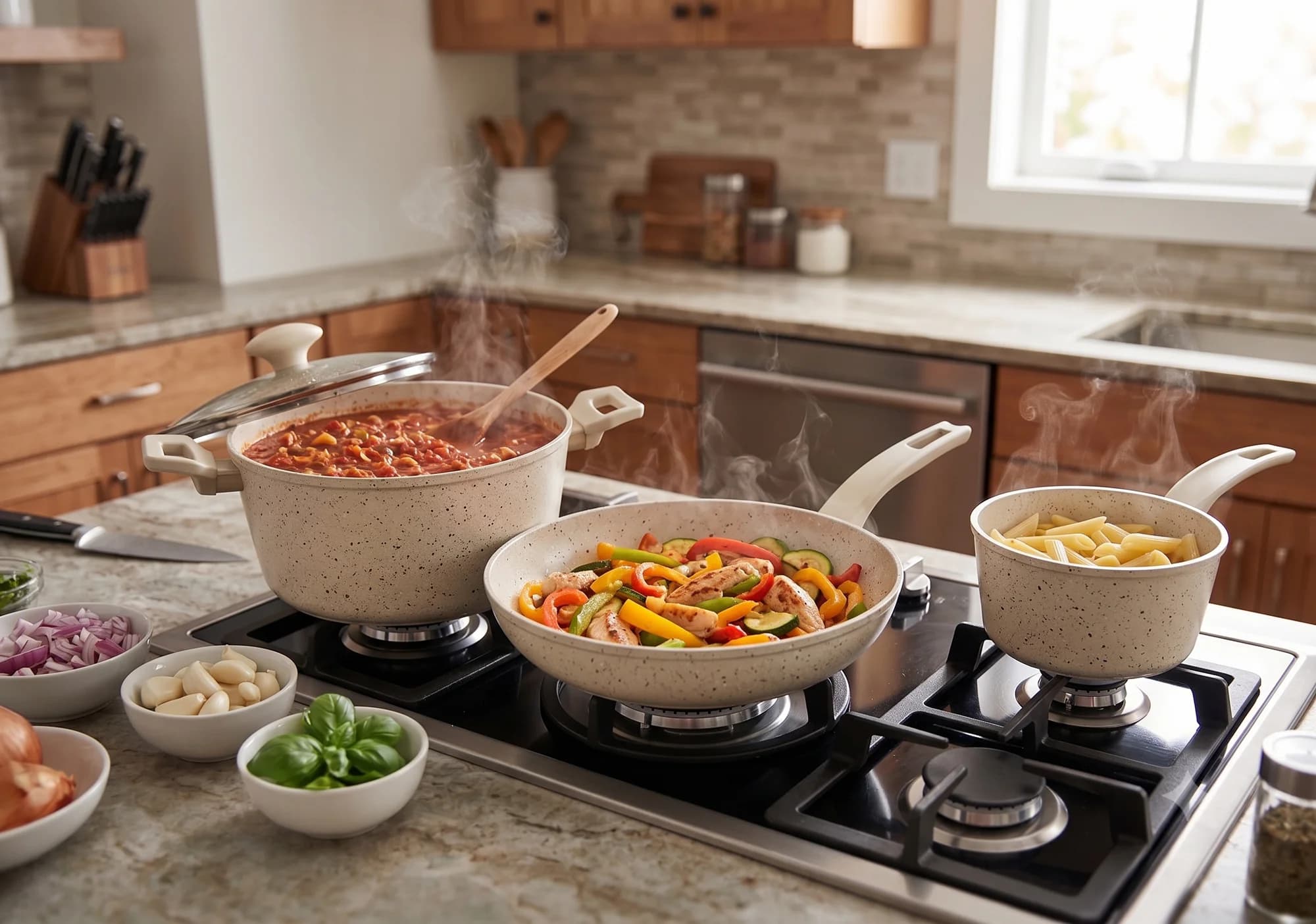 Batería Set Cocina 5 Piezas Cerámico Antiadherente