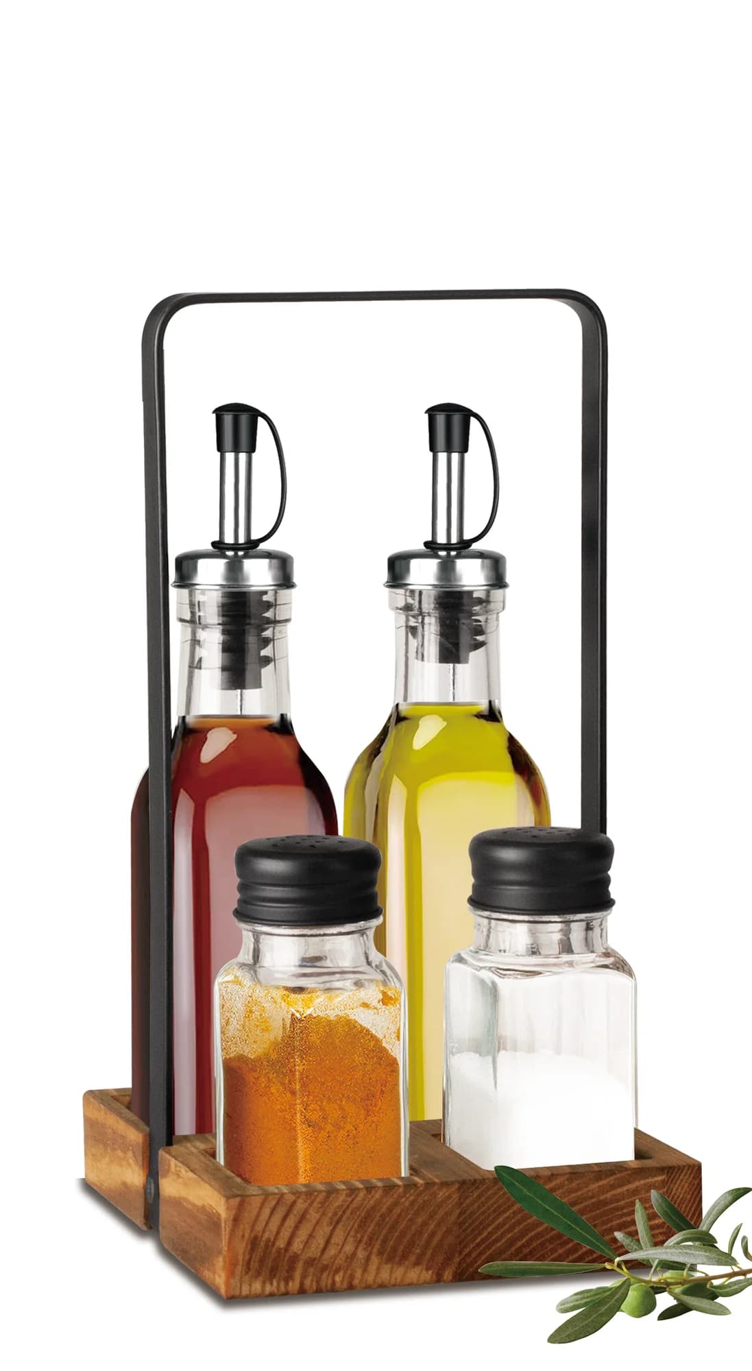 Set x4 Aceitera-Vinagrera-Salero-Pimentero con base