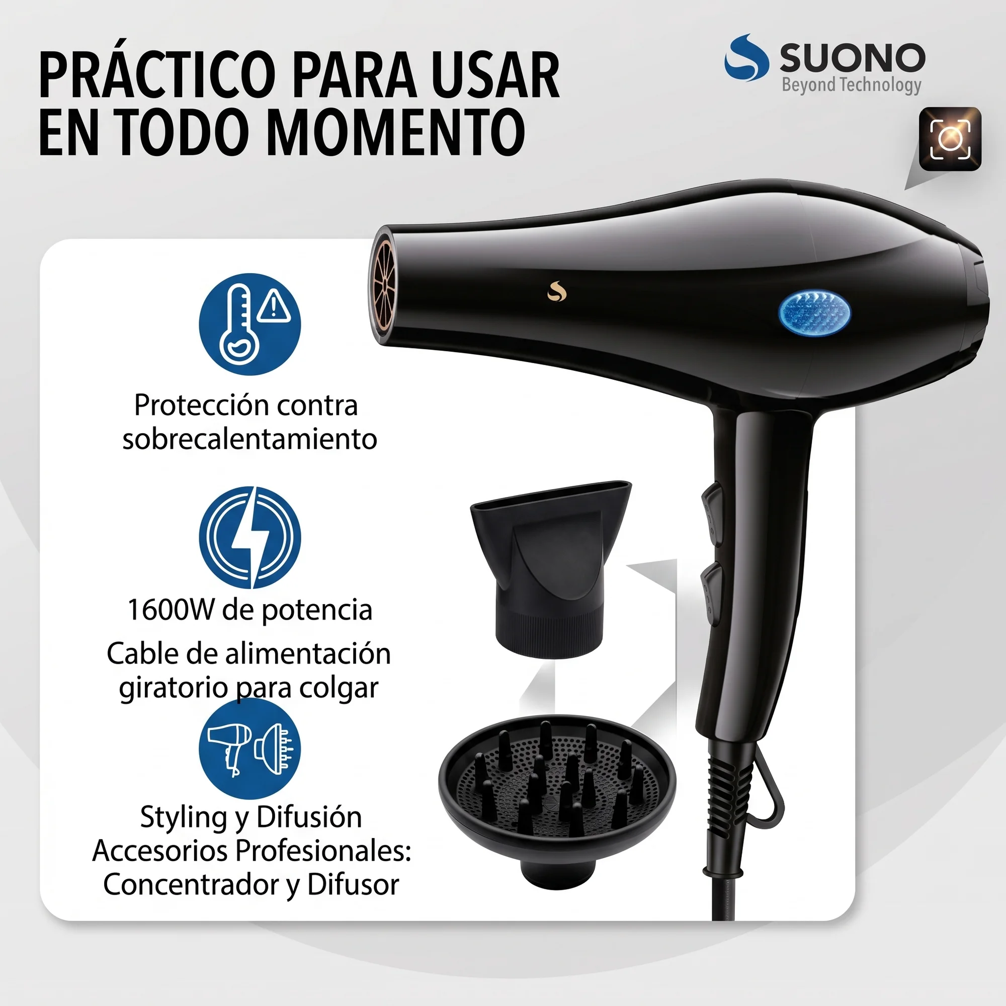 Secador de Pelo 1600W Función Frio-Calor — imagen 2