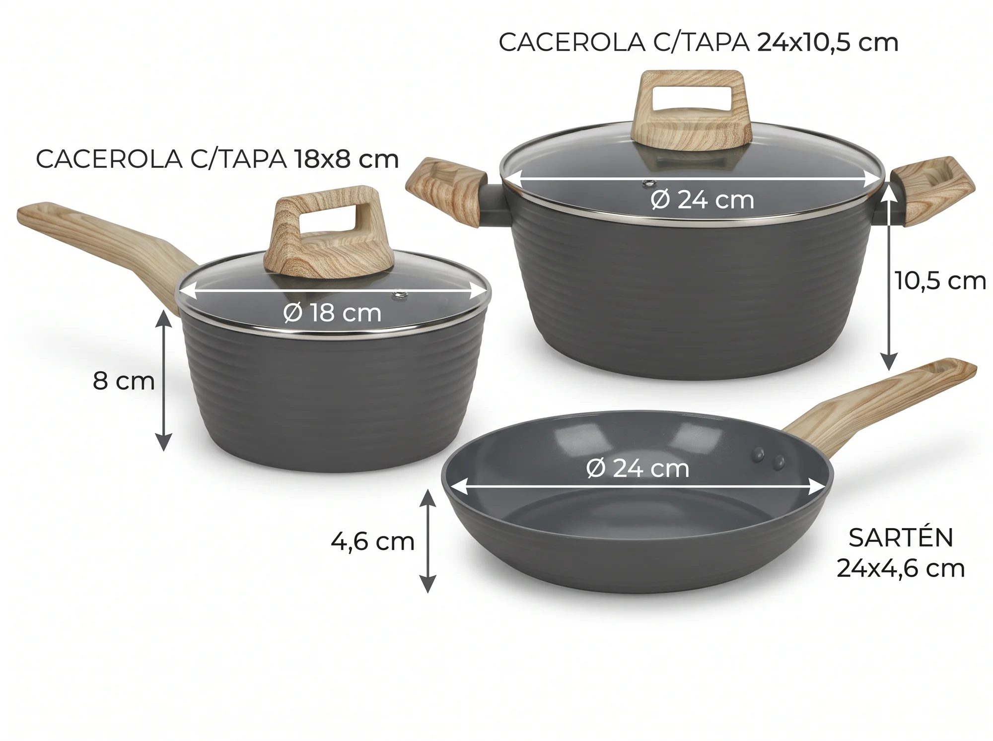 Batería De Cocina 5 Piezas Antiadherente Soft Touch — imagen 5