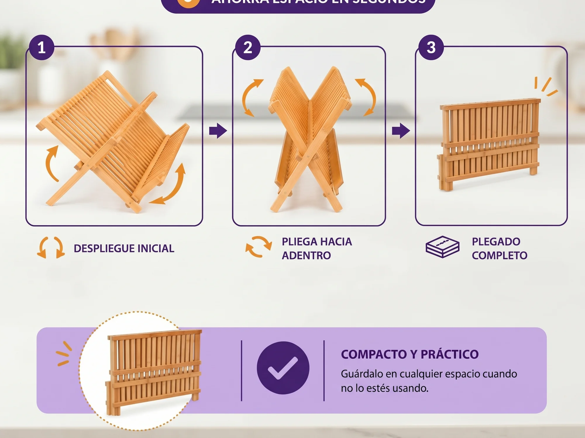 Escurridor Secaplatos Plegable Bamboo 2 Niveles — imagen 3